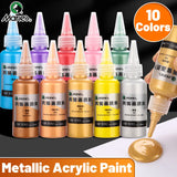 AOOKMIYA Marie's Golden Metallic Acrylic Pigment Set,10 Colors 50ml/1.69oz per Bottle for DIY,Furniture,Rock,Glass,Wood,Model for Adults