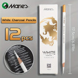 AOOKMIYA Marie's 3/6/12pcs White Charcoal Pencils Set,Sketch Highlight Pencils for Drawing,Sketching,Shading,Blending for Adults,Students