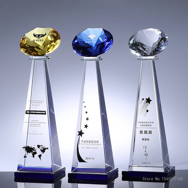 AOOKMIYA Customized Colorful Diamond Crystal Trophy Souvenir Glass Craft Medals Sports Events Awards Champions Home Decoration, 29CM, 1Pc