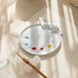 AOOKMIYA Moon Rabbit Shape Ceramic Palette for Watercolor Painting Cute Brush Holder White Porcelain Easy To Clean Student Art Supplies