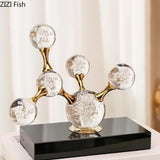 AOOKMIYA Geometric Crystal Molecular Ball Ornament Electroplated Metal Glass Sculpture Display Statue Home Decoration Accessories Crafts
