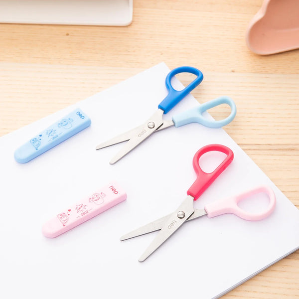 Deli 1pcs Kawaii Scissors Kindergarten Special Art Protective Cover DIY Paper Cutter Small Cute Scissors Safe Handmade Supplies