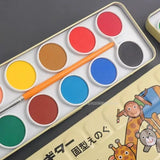 AOOKMIYA Japanese 12-color Opaque Solid Watercolor Paint Cake Pan with Built-in Brush Palette and Portable Watercolor Art Supplies