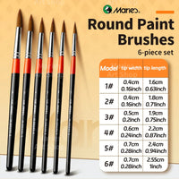 AOOKMIYA Marie's 6pcs Round Nylon Hair Paint Brushes Set,Paintbrushes for Acrylic,Oil,Paint by number,Tempera,Canvas for Students,Adults