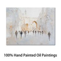 AOOKMIYA ART+ Creative Gifts Large Jewish Kotel Canvas Art Hand Painted Textured Oil Painting Abstract Jerusalem Landscape Artwork for Family Room Decor Gift