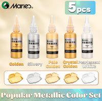 AOOKMIYA 5pcs Marie's Metallic Acrylic Paint Set,Pearlescent Shimmer for Craft,DIY,Rock,Painting,for Adults,Artists(50ml/1.7fl. oz Tubes)