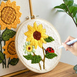 AOOKMIYA DIY Embroidery Kits For Beginner Craft Punch Needle Set Rug for Starter Kits with Stamped Sunflower Pattern Fabric Yarn Hoop