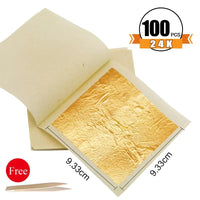 AOOKMIYA Gold Leaf Sheets Gold Flakes Foil 100pcs Practical 24K Gold In Craft Paper Arts Decoration Wall Handicrafts Gilding