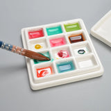 AOOKMIYA 12 Grid Ceramic Color Palette With Cover White Watercolor Mixing Palette Tray Painting Color Pallet Pigment Mixing Plates Artist  AOOKMIYA.COM