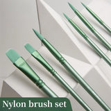 AOOKMIYA Watercolor Brush Set Nylon Hair Round Head Flat Head Fresh Green Pole Brush Art Students Special Painting Supplies