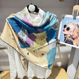 BYSIFA| Deep Khaki 30% Silk 70% wool Scarf Shawl Printed New Brand Fall Winter Women Triangle Silk Wool Scarves Wraps 130*200cm