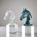 AOOKMIYA Glass Craft Clear Horse Head Artificial Animal Sculpture Crystal Horse Statue Decorative Figurines Room Decoration Accessories