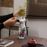 1PC Jade porcelain hand-painted cheongsam vase, retro decorative item, flower arrangement, Chinese ceramic handcrafted