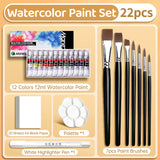 AOOKMIYA 22/28/34/46 pcs Marie's Watercolor Paint Set,12/18/24/36 Colors 12ml/0.41floz Kit - 7pcs Brushes,1 Palette,20 Sheets Paper