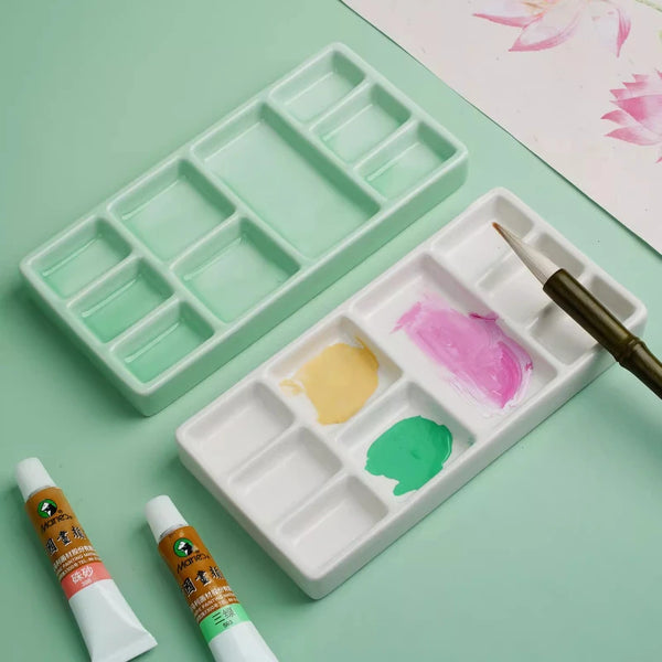 AOOKMIYA Ceramic Paint Palette Multi-unit Partition Watercolor Paint Tray Jingdezhen Ceramics Easy Clean Artist Painting Art Supplies