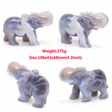 Elephant Statue Natural Gray Agate Geode Crystal Carved Reiki Healing Stone Animal Figurine Handicraft Home Decoration Ornaments