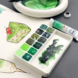 AOOKMIYA 12 Colors White Night Watercolor Paint Packed 0.5/1ML Green Series Artist Grade Plant Painting Portable Travel Art Supplies