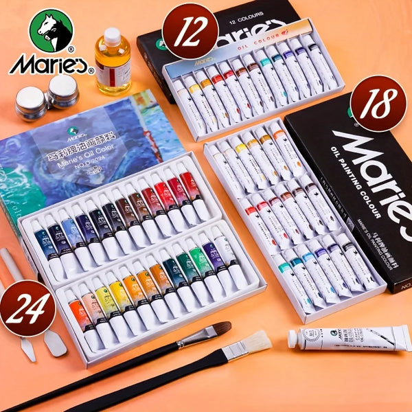 AOOKMIYA Marie's Oil Paint Set,24/18/12 Oil-Based Colors,12ml/0.42oz Tubes for Canvas,Drawing,DIY for Artists,Adult,Student Gifts Ideal