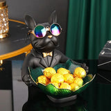 AOOKMIYA Resin Décor Dog Statue Butler with Glass Plate for Storage Table Live Room French Bulldog Ornaments Decorative Sculpture Craft