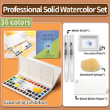 AOOKMIYA Marie's 18/24/36/48 Colors Solid Watercolor Paint Set,Includes Refillable Water Pens, Porcelain Plates, Sponge,Watercolor Paper