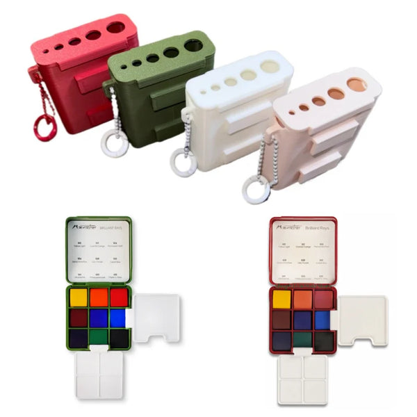 AOOKMIYA MAIRTINI Portable Watercolor Palette 9-color Paint Box Set with Bucket Insertable Brushes Student Travel Painting Art Supplies