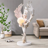 Elegant Angel Girl Floor Sculpture Stylish Statue Angel Home Decor Figurine Standing Ornaments for Living Room with Lighting