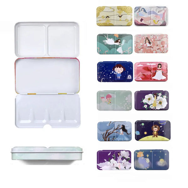 AOOKMIYA Portable Watercolor Iron Box Empty Twelve Constellation Pattern Three-fold Paint Storage Box Paint Palette Painting Art Supplies