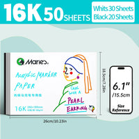 AOOKMIYA Marie's Acrylic Marker Papers, 50 Sheets 16K/A4/8K  32 lb/120 gsm,Sketchbook for Alcohol Markers and Ink Mediums for Adults