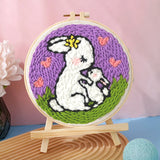 AOOKMIYA 20cm Punch Embroidery Starter Kits Children's hand embroidery kit Beginners DIY Needlework Wool Punch Needle Poke Embroidery Kit