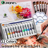 AOOKMIYA 12 Colors Marie's Gouache Paint Set with 1pc Paintbrush,5ml/Tubes for Painting,Canvas,Paper,DIY,Gift for Hobbists, Artists