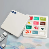 AOOKMIYA 12 Grid Ceramic Color Palette With Cover White Watercolor Mixing Palette Tray Painting Color Pallet Pigment Mixing Plates Artist  AOOKMIYA.COM