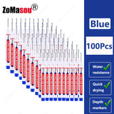 1-100Pcs 2cm Waterproof Long Head Markers Deep Hole Marker Pen for Metal Carpenter Red/Black/Blue/Green Ink Woodworking Tools