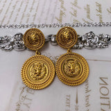 Vintage Lion King Head Earrings Gold Plated Silver needle exaggerated elegant high touch jewelry ear clips
