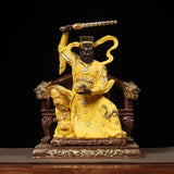 Hand Carved Wooden Painted Gilded Zhao Gongming Statue Riding Tiger - Five Roads Wealth God Ornament Feng Shui Home Office Desk