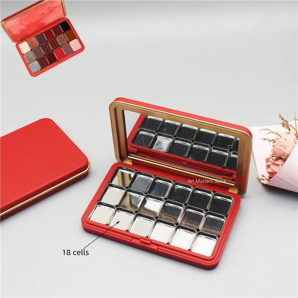 Portable Matte Red Magnetic Paint Box Outdoor Sketching Solid Watercolor Palette Blush Eye Shadow Makeup Storage Box