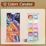AOOKMIYA Metallic Watercolor Paints Handmade 12 Colors Gold Slivery Starry Pearl-Tinted Portable Box for Painting, Diary, Notes, Doodles