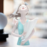 Table Ornament Butterfly Decor Girl Statue Flower Vase 8.4x12inch Handicraft for Household Kitchen Dining Multifunctional