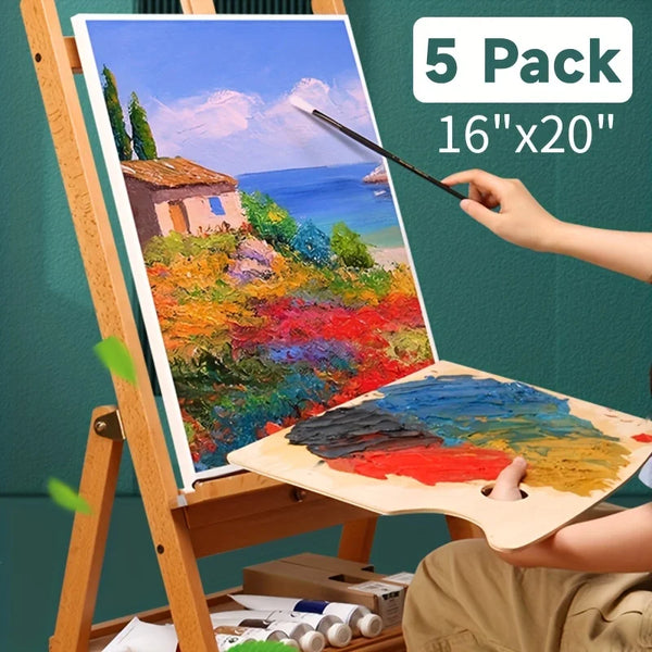 AOOKMIYA Marie's 5 Pack 16x20 Large Size40x50cm Stretched Canvas Blank,Primed White Canvas for Acrylic,Oil,Tempera for Adults,Students