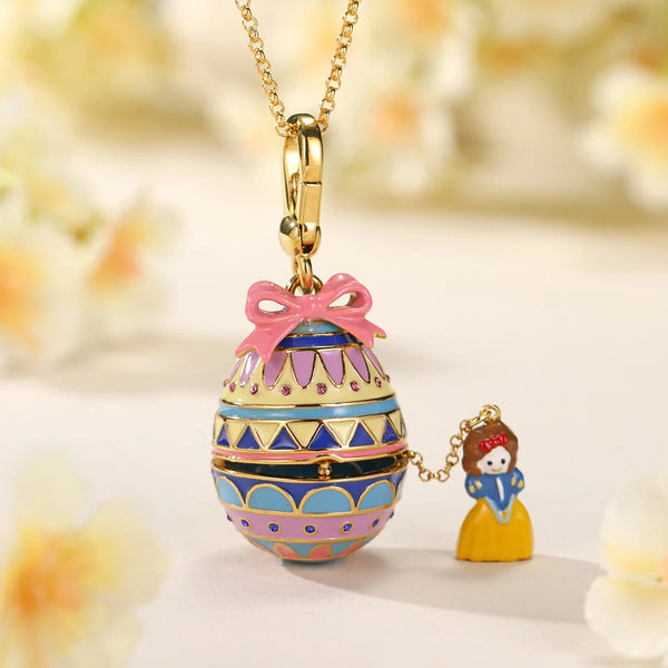 Fashion Openable Princess Enamel Bow Easter Egg Pendant Necklace for Women Sweet Party Jewelry Keychain Pendant Valentine Gift