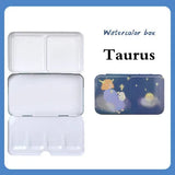 AOOKMIYA Portable Watercolor Iron Box Empty Twelve Constellation Pattern Three-fold Paint Storage Box Paint Palette Painting Art Supplies