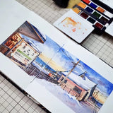 AOOKMIYA Winsor Newton Watercolor Travel Set Portable 12-color Half-block Luxury Sketch Special Beginner Hand-painted Art Supplies