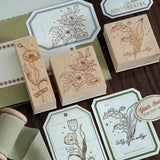 AOOKMIYA Wooden Rubber Stamp Retro Literary Style Flower and Plant Handbook Printing DIY Decoration Material Scrapbook Student Supplies