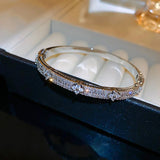 ANENJERY Four Leaf Flower Inlaid Shiny Zircon Bracelet for Women Girls Elegant Delicate Vintage French Jewelry Wedding Wholesale