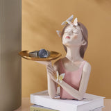 Modern Style Art Statue Gifts, Resin Decor Girl Sculpture Ornament for Living Room Bedroom Bookshelf Desk Shelf Home Decoration