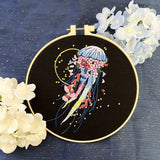 AOOKMIYA Stamped Embroidery Kit for Beginners with Jellyfish Pattern Cross Stitch kit  Color Threads Beach Ocean Style Cross Stitch Kit