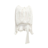 AOOKMIYA French Style Two-Piece Set White Long Bubble-Sleeve V-Neck Mini Dress with Ruffles Hem Lace-Up Party Dating Holiday Skirt Suit AOOKMIYA.COM