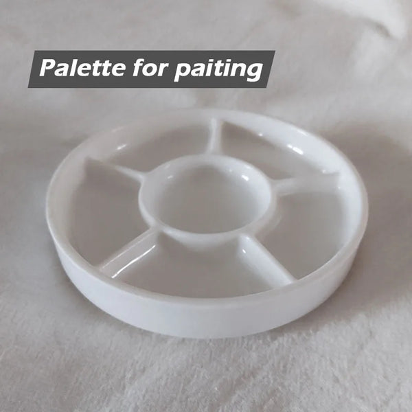AOOKMIYA Paiting Palette With 6 Fan Sub Grid Partitio,Pigment Dish For Chinese Painting And Watercolor Pigment,Melamine Material  AOOKMIYA.COM