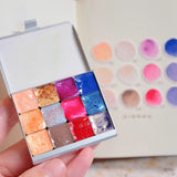 AOOKMIYA Super Vision Mica Pearlescent Layered Watercolor Pigment 12 Colors 0.5ML Portable Metal Box Artist Sketching Art Supplies