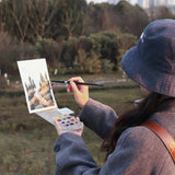 AOOKMIYA Acrylic Watercolor Palette for Outing Sketching Mini Portable Easel Folding Stand Paint Pallet Student Travel Painting Supplies