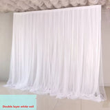 3X6M Wedding Background Decoration Veil White Bilayer Yarn Curtain With Artificial Flower For Birthday Valentine's Day Party DIY